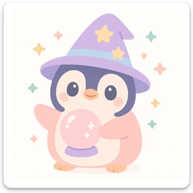 cute penguin wizard with a crystal ball, mystical and enchanting sticker