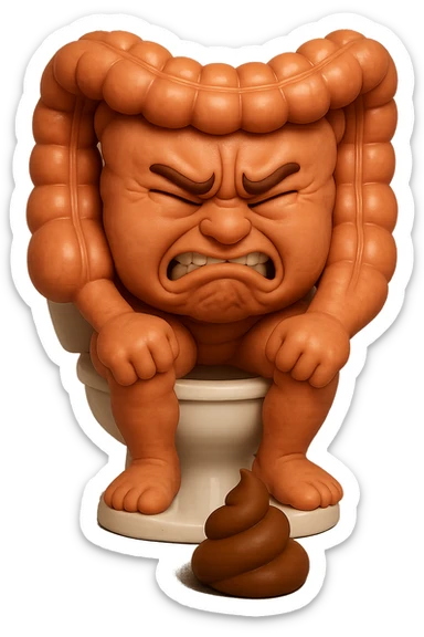 SU QUESTO STILE FAI UN EMOJI STILE IPHONE 3D DI UN INTESTINO CHE sta seduto sul wc e davanti ha una montagnetta di feci a palline stile emoji iphone, fallo senza naso e FAGLI UN ESPRESSIONE di dolore mentre si sforza E FALLO MOLTO REALISTICO IN 3D sticker