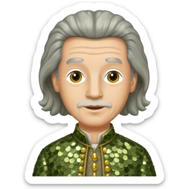 Johann Konrad Dippel (1673-1734) with gray hair, olive sequin outfit sticker