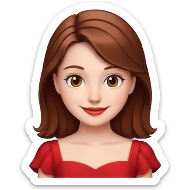smiling girl in red dress with brown hair  sticker