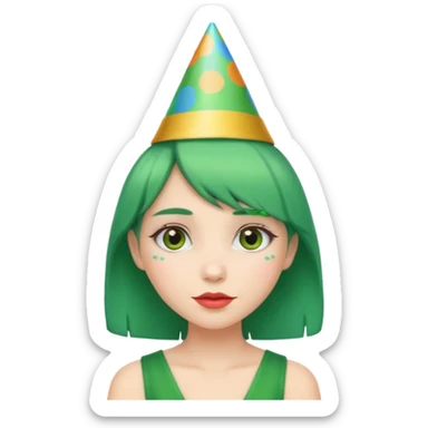 party hatted green haired girl sticker