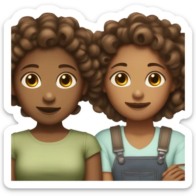Curly haired brown skin girl with her brownskin mother with short brown braids sticker