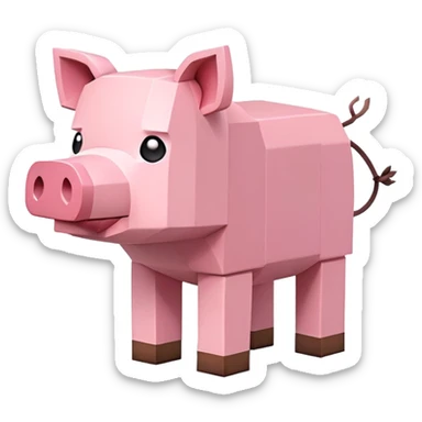 Minecraft pig, full body, pink blocky animal with square head and square body sticker