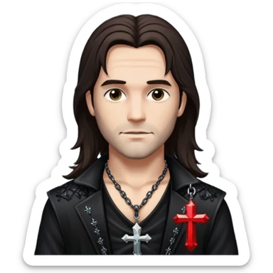 Van Helsing (Male) from Dracula with long dark brown hair, black sequin outfit sticker