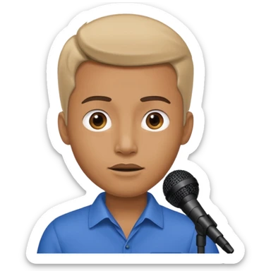 A man speaks into a microphone, and there is a prompter screen in front of him. sticker