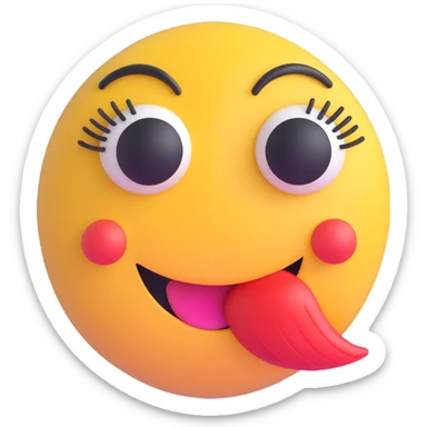 3D smiley emoji, nagy szempillás, puszit adó sticker