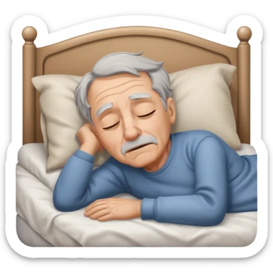sleepy old man lying down on bed sticker