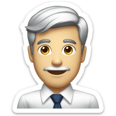 A man with white shirt navy blue tie raising a board sticker