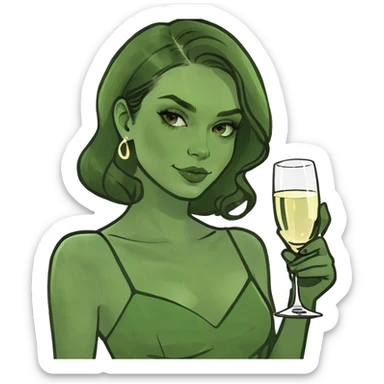 beautiful pale brunette girl with glass of champagne  sticker