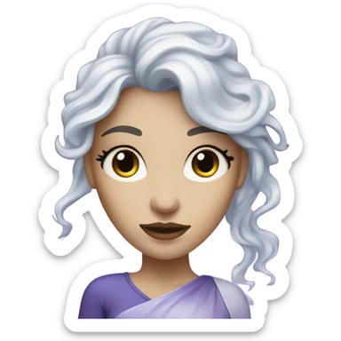 caucasian white skin mystical woman with sparkling galaxy hair with moon and stars in purple and blue shades sticker
