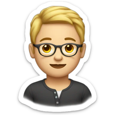 circular glasses Plump boy with egg face and light skin hair that is a little below ear brown sticker