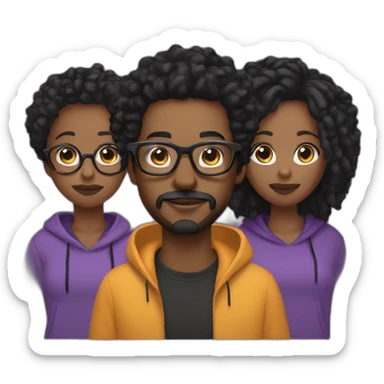 Single young with mustache Black digital creator with glasses and black locs and purple sweatshirt with two black women sticker