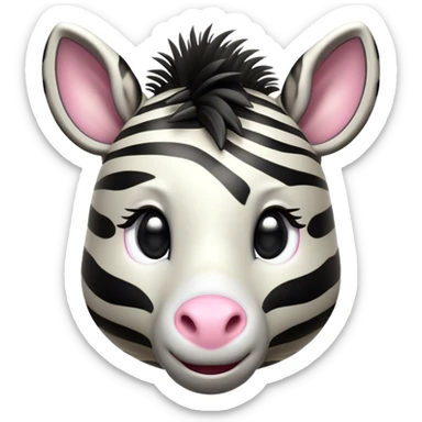 Cinematic Cute Zebra Portrait Emoji, Head tilted playfully and inquisitively, featuring a glossy, intricately striped Fur of black and white with round, sparkling eyes filled with curious wonder, Simplified yet irresistibly adorable features, highly detailed, glowing with a warm, friendly glow, high shine, affectionate and spirited, stylized with a touch of savannah whimsy, bright and endearing, soft glowing outline, capturing the essence of a mischievous yet loving zebra, so playful it feels like it could prance out of the screen and into your arms! sticker