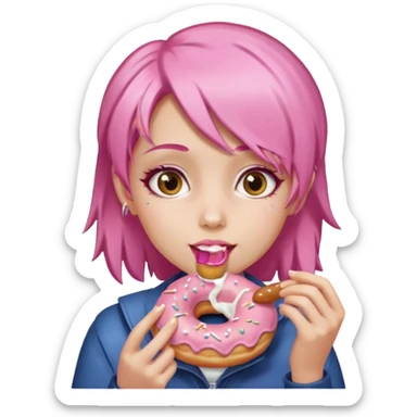 fat girl with pink hair eating donuts sticker