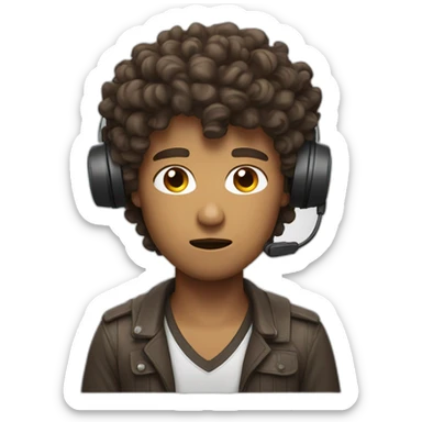 angry curly brown short hair guy with a headset with Symbols on Mouth sticker
