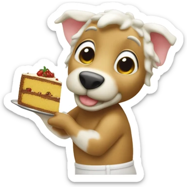 Un maiale dorato che mangia torte sticker