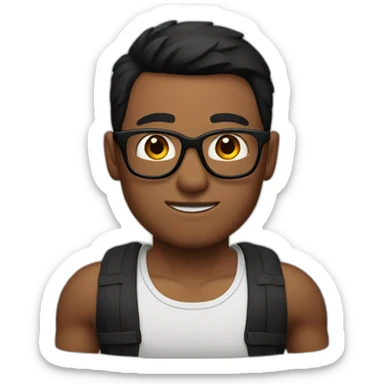 A red skin man, glasses, short black hair, muscle sticker