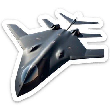 B-2 Spirit bomber - Northrop B-2 (Model Year: 2021) (Iconic colour: Stealth black) - A sleek, stealth bomber with smooth, angular contours and a matte jet-black finish. Emphasize a futuristic, minimalist design with a seamless fuselage, low-profile wings, and an overall intimidating stealth aesthetic. sticker