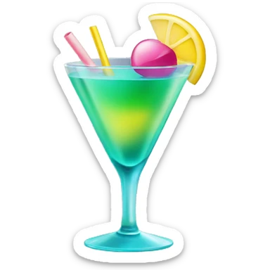 Bluish green cocktail with pink and yellow sticker