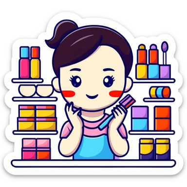 kid in makeup store sticker