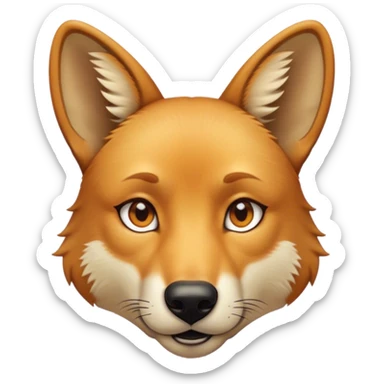 Cinematic Noble Dingo Portrait Emoji, Poised and regal, with a lean, agile build and a short, sandy-tawny fur that speaks of the wild outback, deep-set soulful amber eyes and alert ears, Simplified yet sharp and sophisticated features, highly detailed, glowing with a soft, dignified glow, high shine, intelligent and resourceful, stylized with an air of untamed elegance, focused and attentive, soft glowing outline, capturing the essence of a watchful and confident wild canine, so majestic it feels as though it could trot out of the screen with effortless authority! sticker