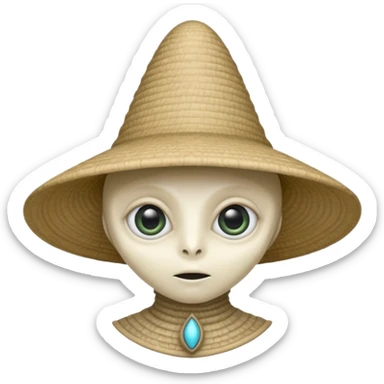 ancient alien with conical hat, white sticker