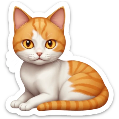 full body angry tiny short hair ginger and white cat with orange eyes lying down sticker