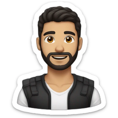 25 year old Hispanic man with a beard and thick eyebrows light skin, black shirt and side fades and a comb over with very dark brown eyes sticker