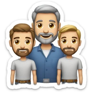 Familia de dos hombres uno rubio y otro moreno con barba un gato gris sticker