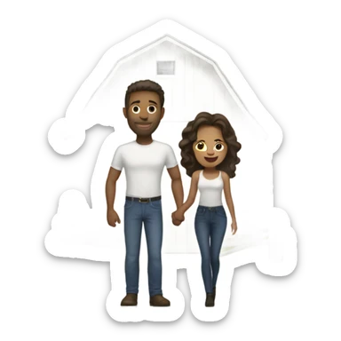 White barn with brunette couple our front sticker