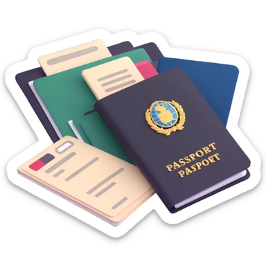 official document folder with passport and papers sticker