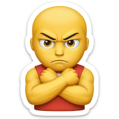 the yellow angry face emoji with arms crossed over each other in front sticker