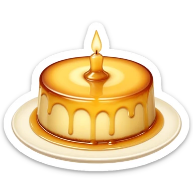 A flan (custard) with a divine light sticker
