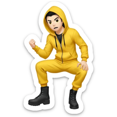 Invincible from the show invincible but whering a yellow hoodie and the mouth covered whering black pants and black boots sticker