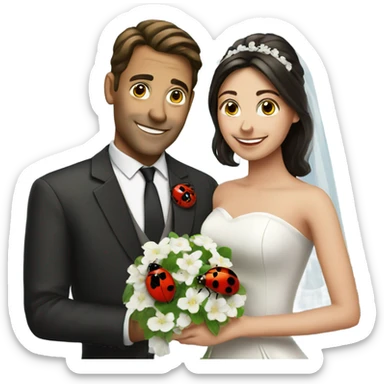 Attractive brunette Married couple and a ladybug  sticker