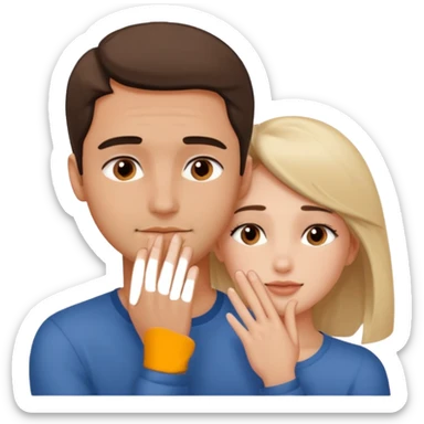 only one Girl touching his face with his own both hand, and smoothly rubbing the face sticker