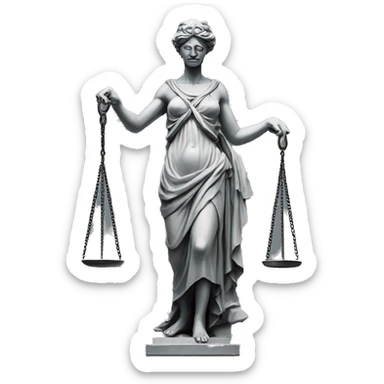 Grey statue of Justitia with scale and blindfold sticker