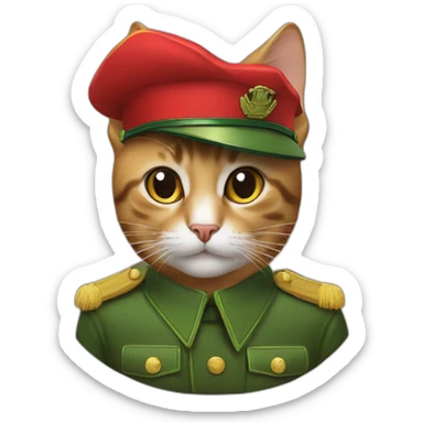 cat wearing chairman mao green military beret sticker