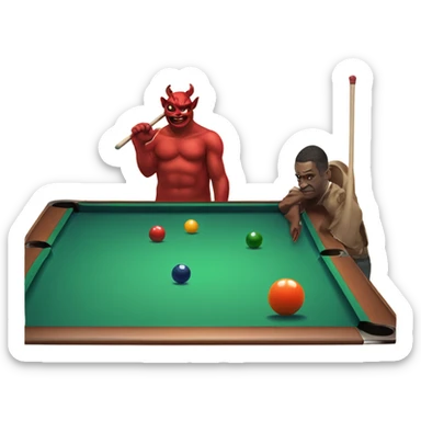 man playing pool with a devil on his shoulder sticker