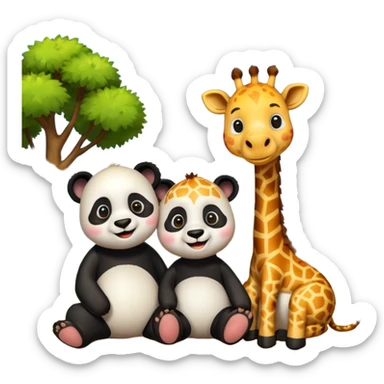 giraffe and panda sitting in a village sticker
