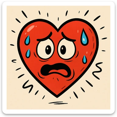 heart symbol showing stress with expressive lines, sweat drops, worried face sticker