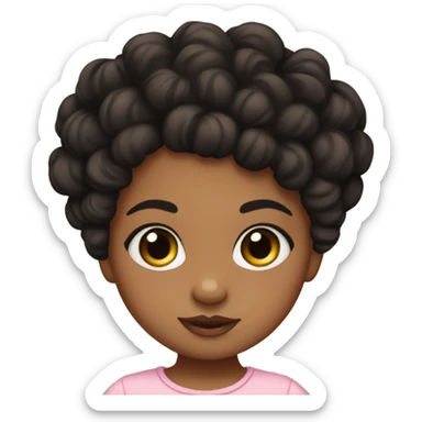 baby girl medium skin with black curly hair in a bun with lashes sticker