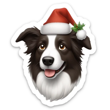 Bordercollie mit braunen und grauen stellen im weißen Gesicht. Spitze Ohren Ohren weis gesicht unterer Teil braun grau. Hat weihnachtsmütze auf  sticker