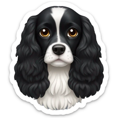 Small completely black king spaniel with black fur on his whole face and white fur on chest sticker