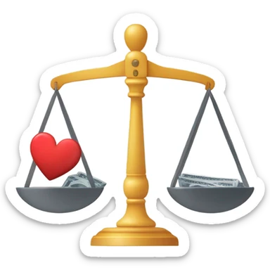 work life balance - A scale or balance icon with a briefcase or money on one side and a heart or a house on the other side. This visual represents the balance between work and personal life. sticker