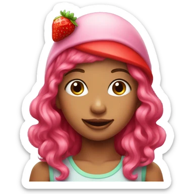 a girl, with pink hair and strawberry hat sticker