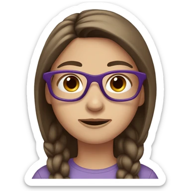 Girl with straight brown hair, blue eyes, purple glasses sticker