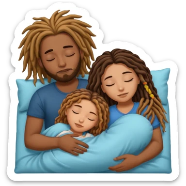 Couple sleeping biracial (black male with caramel skin and dreads and hispanic female with fair skin and long brunette hair) sticker