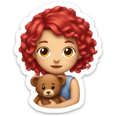 girl with cherry hair hugging a teddy bear sticker