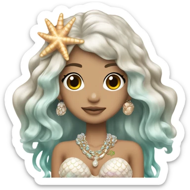 mermaid hime gyaru girl, brunette hair, shell jewellery  sticker
